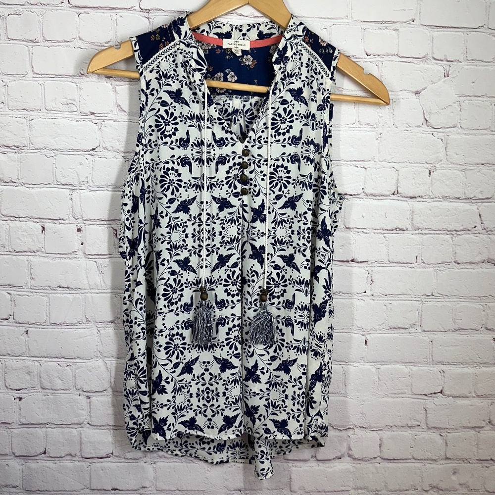Mason & Belle Women's Sleeveless V-Neck Sheer Floral Blouse Top Sz XS Multicolor